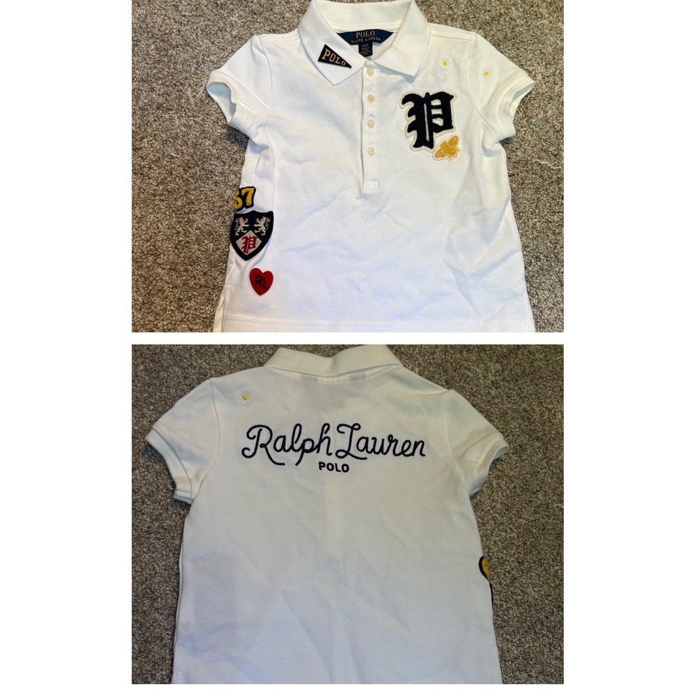 Polo Ralph Lauren Polo Shirt Girls New 3 3T‎ White Patch Logo Collegiate Preppy
